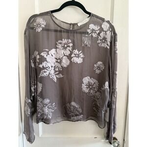 ASTR The Label Women's NWT Tara Silk Top Size L Silver Sheer $120